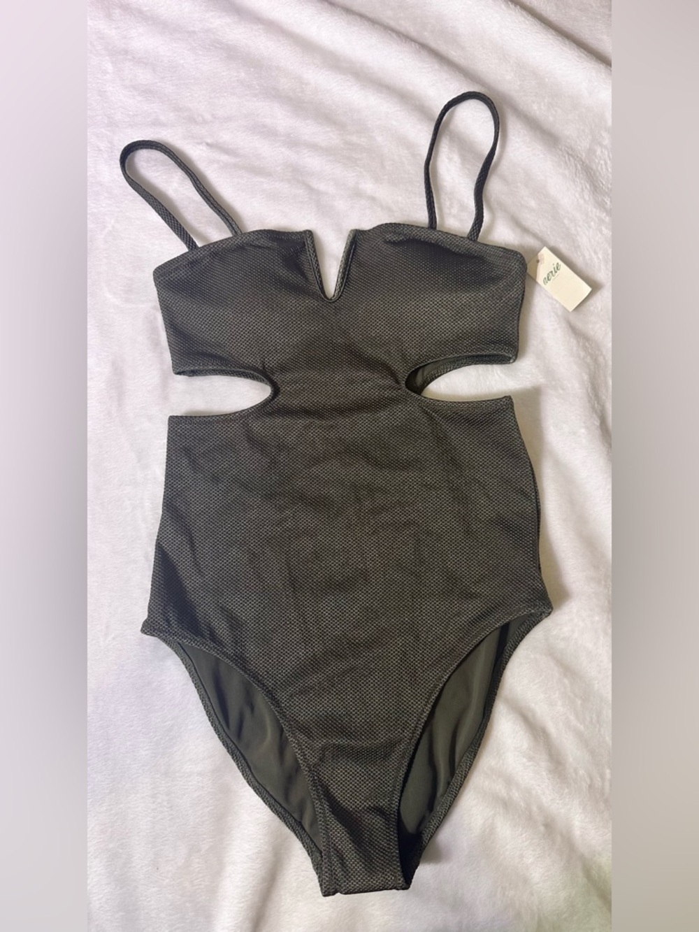 aerie Olive Green One-Piece Swimsuit with Cutout Detail - Picture 2 of 10